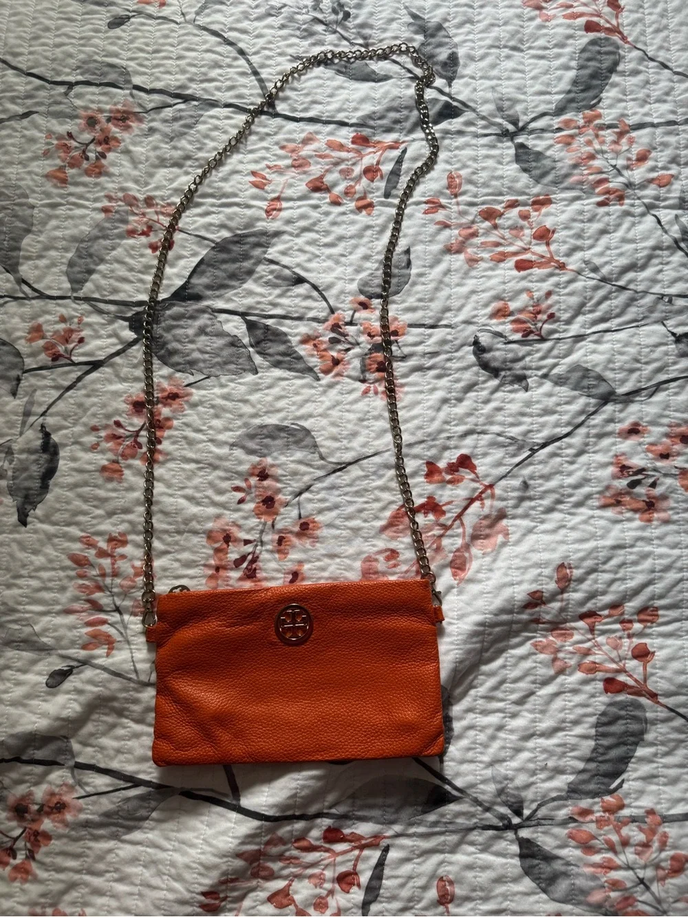 Tory Burch Orange Pebbled Leather Chain Crossbody